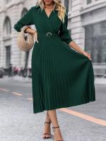 Vestido largo plisado de manga larga para mujer, elegante y hermoso, Color sólido, moda de primavera y otoño - details 2