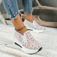 Zapatillas de deporte de malla con bordado Floral para mujer, zapatos de tacón cómodos informales sin cordones, novedad de 2023 - details 1