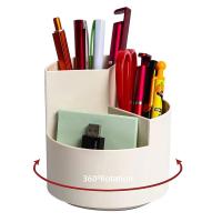 Soporte para bolígrafo giratorio de 360 ° Escritorio de gran capacidad Caja de almacenamiento de lápices de 3 rejillas Organizador Pincel de maquillaje Soporte para bolígrafo escolar Almacenamiento de oficina - details 3