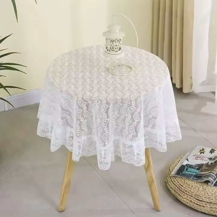 Mantel ENCE blanco retro europeo ahuecado, cubierta de mesa central, tela antipiscina para sala de estar, mesa de comedor redonda, - 1