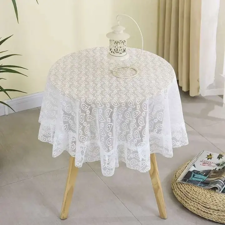 Mantel ENCE blanco retro europeo ahuecado, cubierta de mesa central, tela antipiscina para sala de estar, mesa de comedor redonda, - 1