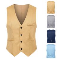 Chaleco de traje de Color puro para hombre, chaleco de negocios ajustado de un solo pecho, chaleco Formal con cuello en V para hombre, chaleco para hombre - details 4