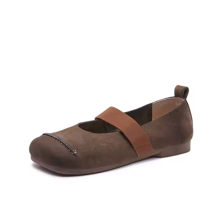 Zapatos retro literarios originales para mujer de verano, de piel auténtica, con suela suave y punta cuadrada, estilo abuela, boca baja, cómodos, con banda elástica, Mary Jane. - 1