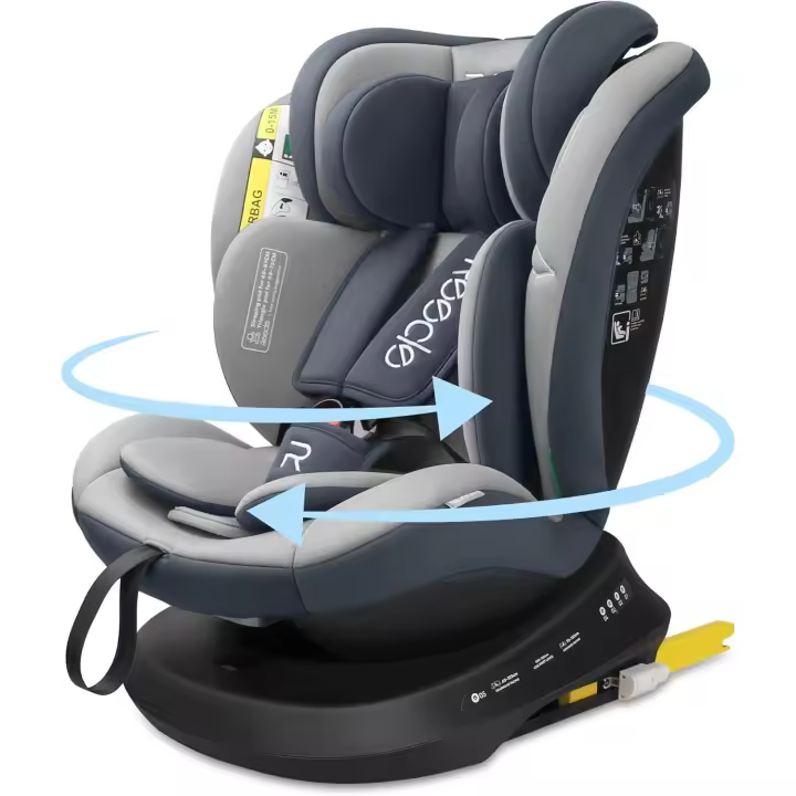 Silla de Coche Giratoria 360 con ISOFIX, 40-150cm (0~36kg), Aprox. 0-12 años (Gris) - 1