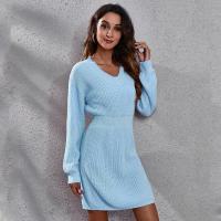 Vestido de Punto para Mujer Cuello en V, Ajuste Suelto, Color Sólido, Moda de Primavera-Otoño 2025 - details 8