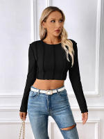 Camisetas de manga larga para mujer, ropa informal ajustada, suave, cuello redondo, elegante y brillante, primavera, 2023 - details 13