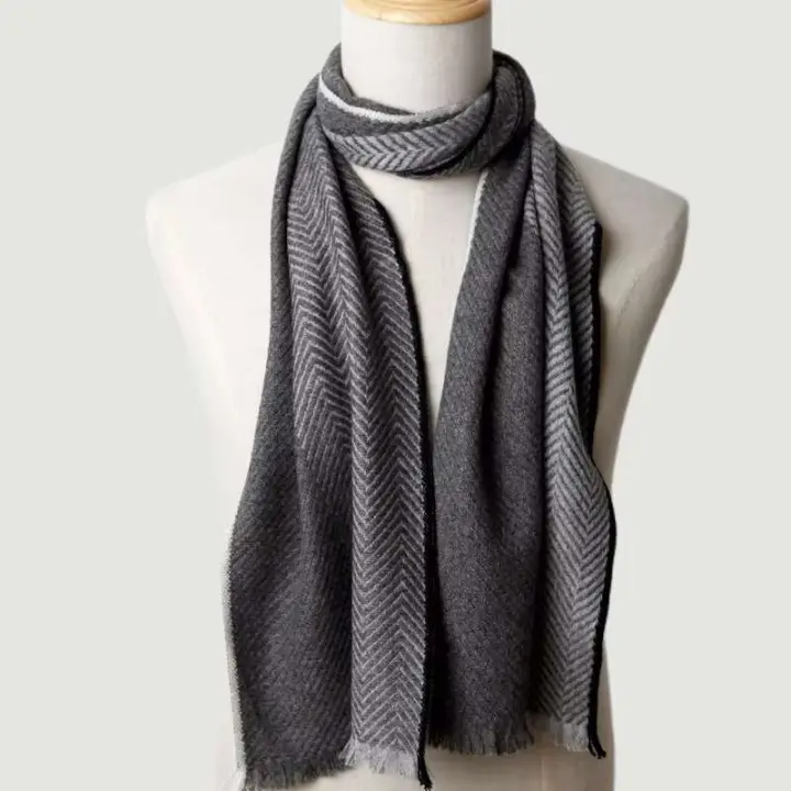 Toalla cuadrada de lana y cachemira con estampado de Chevron para hombre, 28x175cm, regalo de negocios largo de invierno - 1