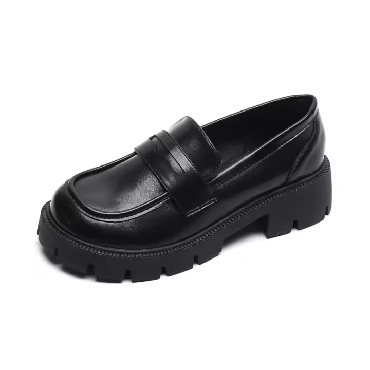 Zapatos de cuero negros estilo británico para mujer, suela gruesa, nuevo estilo primavera 2025, mocasines de tacón grueso de un solo paso, cabeza redonda, zapatos de mujer de dos usos - 1
