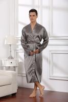 Albornoz largo de talla grande 3XL para hombre, ropa de dormir negra para novio, bata de boda, ropa de dormir de primavera y verano, ropa de dormir holgada de satén para el hogar - details 16