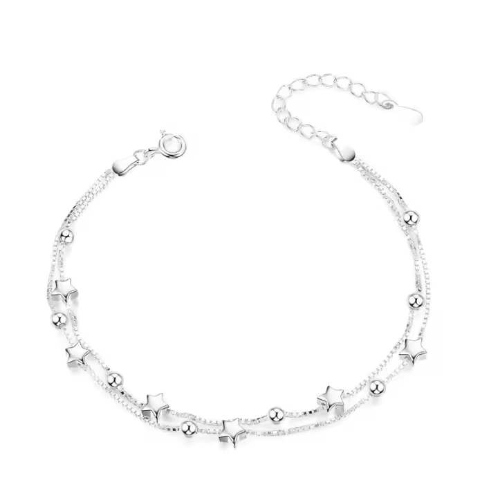 Pulsera de Estrella de Doble Capa Plateada Diseño Ins para Mujeres Estilo Coreano de Verano - 1