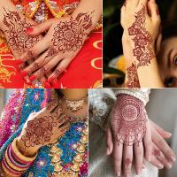 Pegatinas rojas de Mehndi, pegatinas de tatuaje de Henna, tatuaje falso para mujeres, calcomanías de transferencia de agua, calcomanías de tatuaje de Henna roja, piernas y brazos - details 9