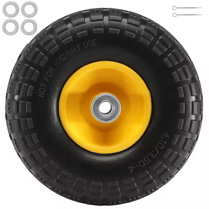 SucceBuy Rueda de neumático plano de PU sólido, paquete de 10, 400 libras de carga dinámica, 450 libras de carga estática, neumáticos sin cámara sin llantas para carretillas manuales, carros utilitarios, plataforma y remolques de jardín - 1