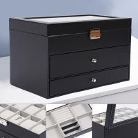 Caja de reloj con cerradura de 3 capas, caja de almacenamiento para joyería y gafas de sol, 25 ranuras + cerradura de Metal de 33,7x19,4x20,5 cm/13,26x7,63x8,07 pulgadas - details 4