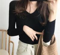Suéter Sexy ajustado con cuello en V para mujer Manga larga de punto con parte inferior suave - details 48