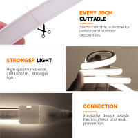 Tira de luces LED COB regulable para exteriores, cinta de 288leds/M con enchufe europeo de 220V, RA90, de alto brillo, para iluminación de jardín, dormitorio y cocina - details 6