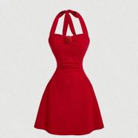 Vestido Halter con lazo rojo para mujer, novedad de otoño, Spice Girl, plisado, moda, cintura, Falda corta fina, tendencia - details 5