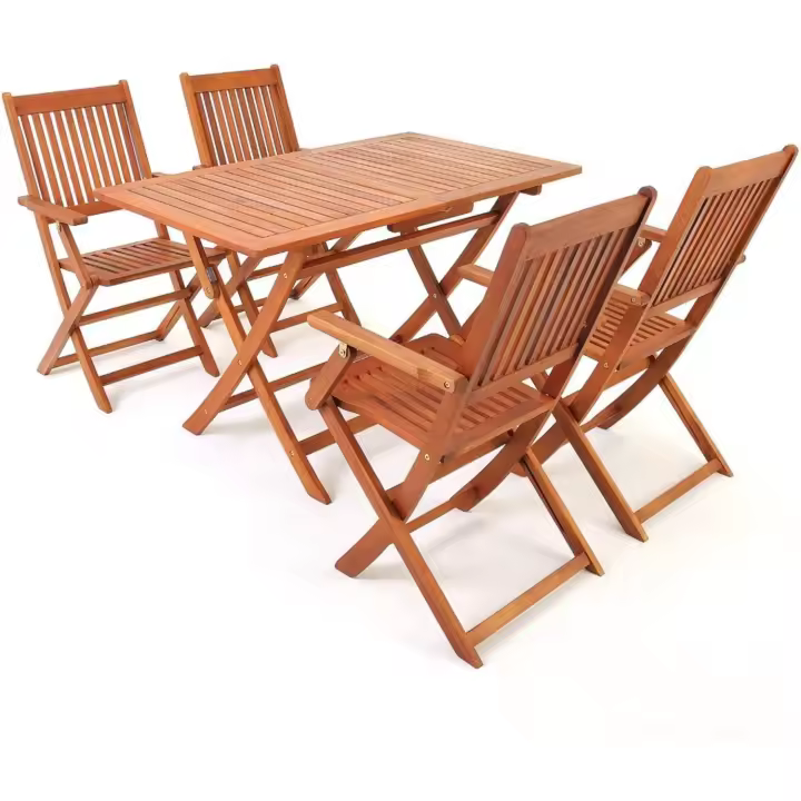 Juego de Muebles de Jardín Confort Madera Comedor Plegable 5 Pzas Exterior Patio Terraza 120x70x75cm - 1