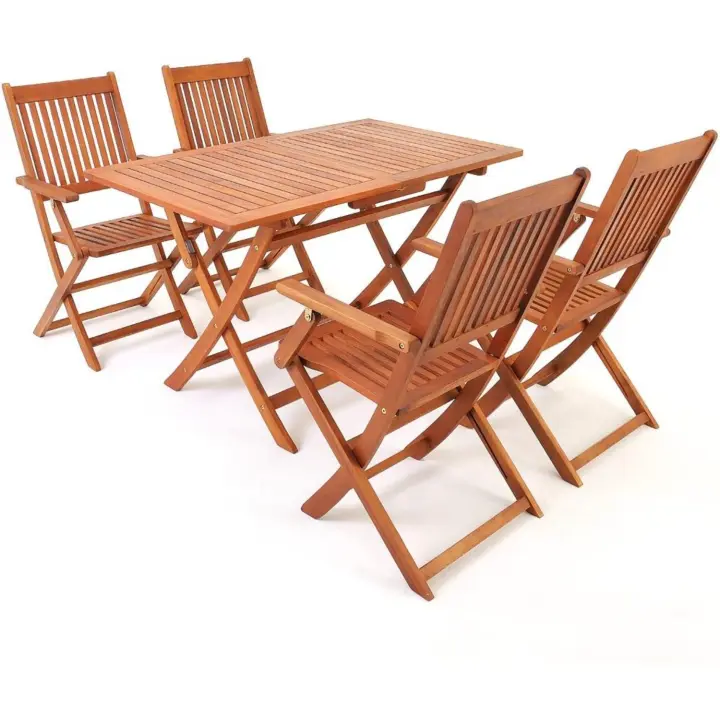 Juego de Muebles de Jardín Confort Madera Comedor Plegable 5 Pzas Exterior Patio Terraza 120x70x75cm - 1