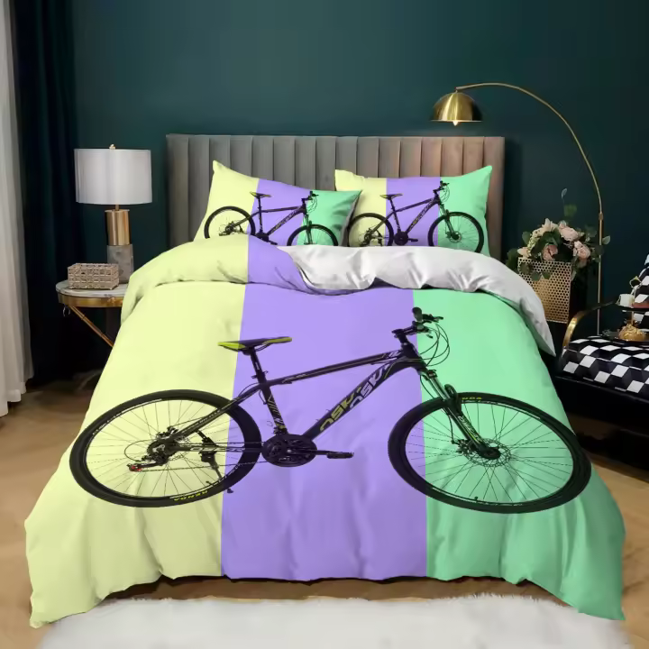 Funda de Edredón de Bicicleta Artístico de Dibujo Tamaño Rey/Reina Ropa de Cama de Poliéster Suave - 1