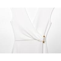 BUNO-Vestido con broche, cuello en V, sin mangas, vestido plisado para mujer, vestidos Midi para mujer, vestidos largos elegantes para mujer - details 5