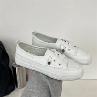 Zapatillas de deporte de plataforma baja para mujer, zapatos femeninos de cuero Pu para caminar, mocasines planos blancos, zapatos casuales sin cordones - details 1