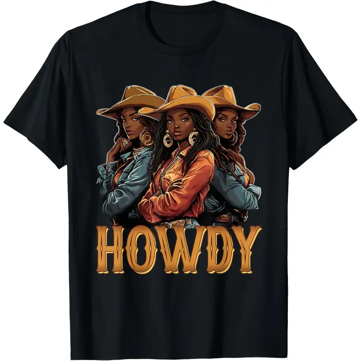 Howdy Retro Western Melanin Black Cowgirl Camiseta africana para mujer, camiseta para hombre - 1