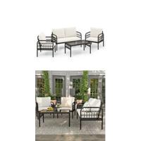 Conjunto de Muebles de Jardín 3 Piezas, 2 Sillones de Polirratán y 1 Mesa con Tablero de Cristal, Juego de Bistro con Cojines, Mesa y Silla para Terraza, Jardín, Patio - details 23