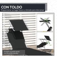 Tumbona Plegable Tumbona de Jardín Exterior Reclinable con Toldo Desmontable con Ángulo Regulable Respaldo Ajustable en 4 Niveles para Terraza Piscina Patio 187x58x36 cm Marrón - details 32