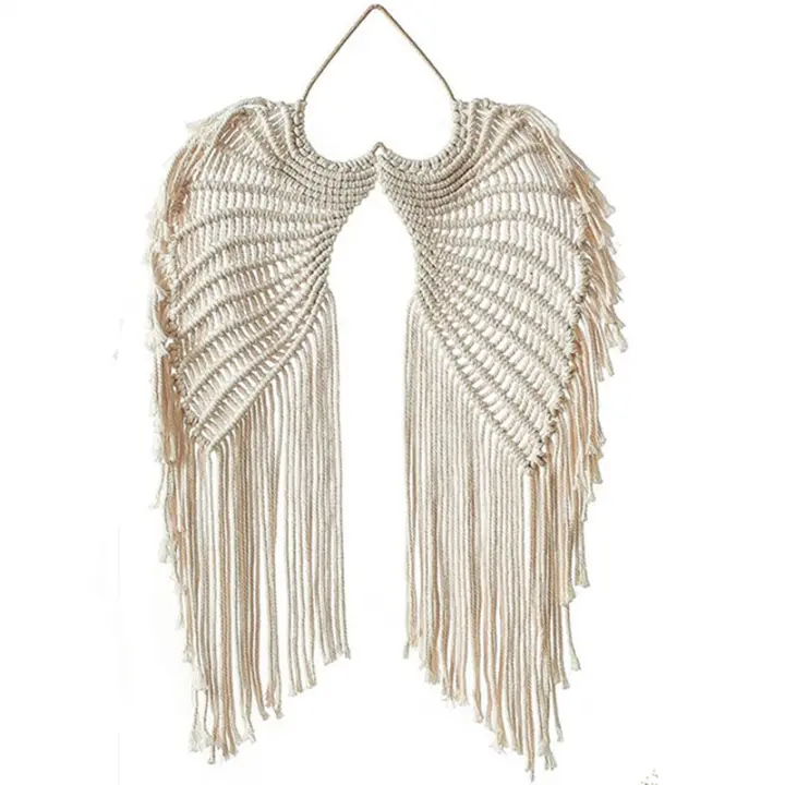 Bohemian Angel Wings Macrame Wall Hanging, Beige, 75x52cm - 1