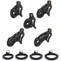 Dispositivo de castidad masculina, jaula con 4 anillos, candado, jaula para pene, correa de sujeción, juguete fetiche masculino - details 0