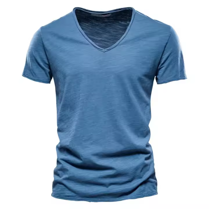 Camiseta de algodón para hombre, cuello en V, diseño de moda, ajustada, sólida, camisetas para hombre, camisetas de manga corta - 1