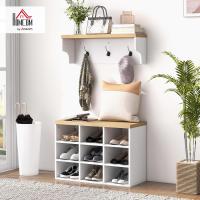 Recibidor con Perchero y Banco Zapatero 2 en 1 Muebles de Entrada con 3 Ganchos y Estantes para 9 Pares de Zapatos 75x30x50 cm y 75x20x22,5 cm Blanco - details 1