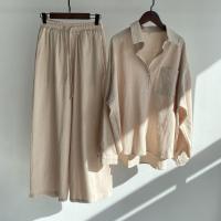 Conjunto de camisa Retro de dos piezas para mujer, pantalones sueltos de cintura alta, talla grande, 2024 - details 3