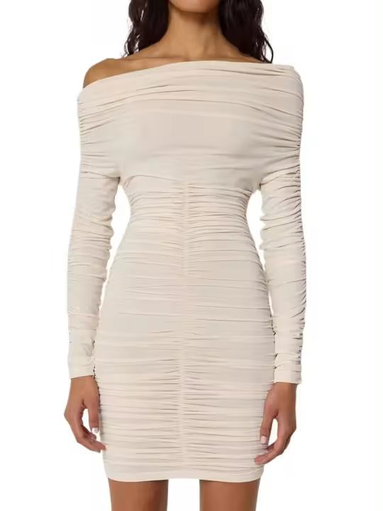 Vestido ajustado de manga larga para mujer, corsé con hombros descubiertos, Color sólido, ropa de liquidación, Vintage - 1