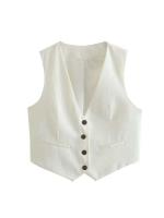 Chaleco Ajustado para Mujer Top de Botón Elegante Cuello Punta Vintage Ropa de Exterior - details 3