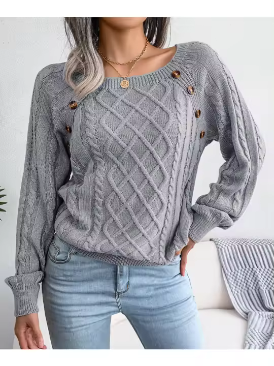 Suéter de punto con botones para mujer, Jersey holgado de manga larga, otoño, 2023 - 1