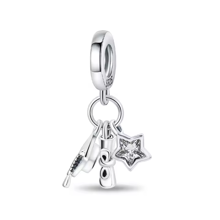 Gorro de Doctoral de Plata de Ley 925, cuentas colgantes de estrellas en rollo de mano compatibles con pulsera Original Pandora, cuentas de abalorios, regalo de joyería para mujer - 1