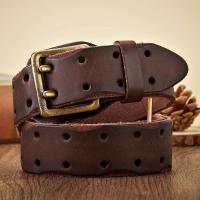 Cinturón ancho vintage de cuero grueso para hombre, cuero de vaca real, hebilla de doble punta, cinturón de jeans - details 4