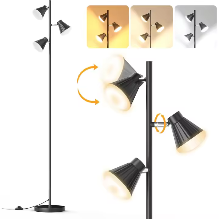 Lampara de Pie LED Regulable 36W 2500LM Lampara de Pie Salon con Mando a Distancia y Control Táctil, 4 Temperaturas de Color, 3 Luces Giratorias Luz de Pie para Salón, Habitación y Oficina - 1