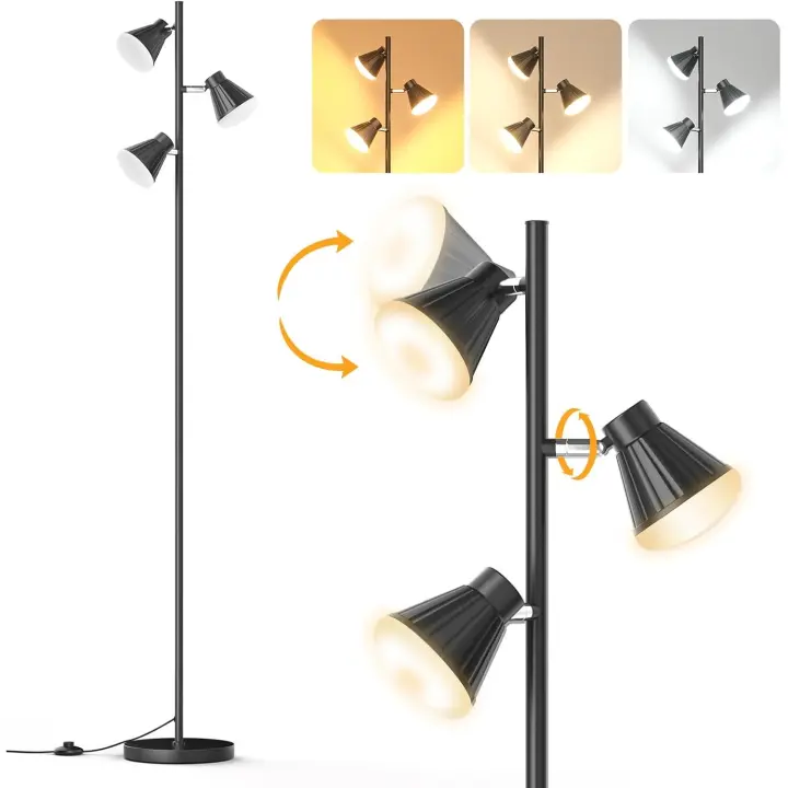 Lámpara de Pie LED Regulable 36W Luz de Salón, Oficina y Habitación Control Táctil y Mando a Distancia 4 Temperaturas de Color 3 Luces Giratorias - 1