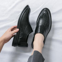 Zapatos formales con cremallera lateral de empalme clásico para hombre, zapatos de cuero informales británicos de tacón bajo de PU - details 27