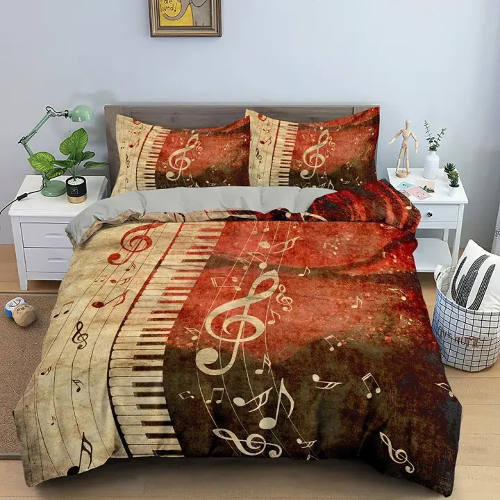 Funda de edredón Juego de cama musical Teclado de piano Nota musical Funda nórdica Ropa de cama tamaño queen Edredón Microfibra Guitarra Juegos de cama de poliéster - 1