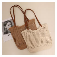 Bolso tejido de hilo de algodón de hombro hueco informal pequeño bolso de paja de mano de viento perezoso bolso de playa de vacaciones junto al mar bolso de mujer - details 3