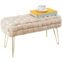 Taburete Moderno de Terciopelo Otomano Rectangular con Patas de Metal Dorado Taburete Acolchado - details 0