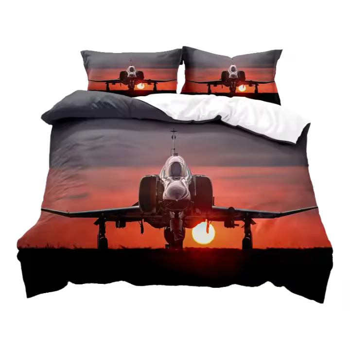 Funda de Dormitorio de Avión de Combate Moderna de Poliéster Tamaño Rey/Reina - 1