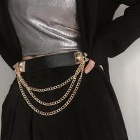 Cadenas de Metal doradas multicapa para mujer, cinturón negro de cuero PU, correas elásticas de cintura ancha, cinturones Punk con remaches, decoración de traje, cinturones de vestido - details 4