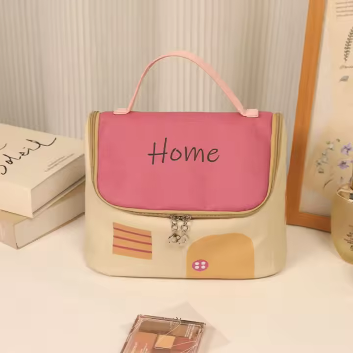Bolsa de maquillaje de cabina bonita de gran capacidad, estuche de cosméticos de mano con forma de casa Kawaii, estuche organizador con cremallera, bolsa de almacenamiento de artículos de tocador - 1