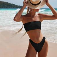 Conjunto Bikini Mujer Push Up Sin Tirantes + Cintura Alta |   Traje de baño acolchado retro de dos piezas |   Traje de baño para playa/natación - details 4