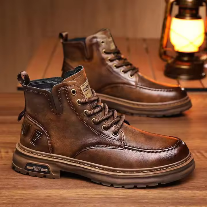 Nuevas botas cortas casuales, zapatos de herramientas negros retro americanos de alta gama para hombres - 1