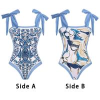 Conjunto de bikini con volantes para mujer, bikini brasileño estampado, traje de baño con falda, traje de playa para niña 2024 - details 4
